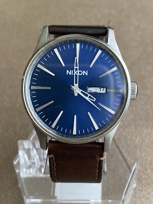 Nixon Never Be Late Sentry Leather Strap Blue Dial Watch