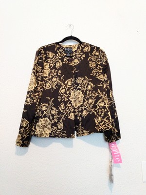 Via Seta Marselle Women's 100% Silk Black Gold Evening Single Button Jacket 10 P
