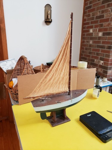 Antique Vintage Toy Model Wooden Pond Yacht Sail Boat Sailboat Ship 18