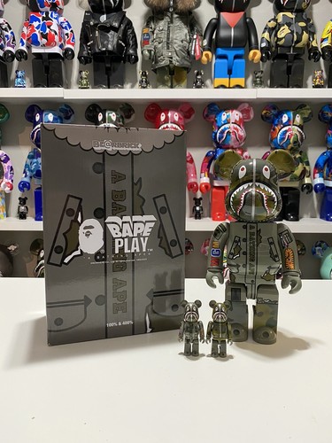 Bape x Alpha Industries 400% 2 100% Bearbrick Camo Shark Be