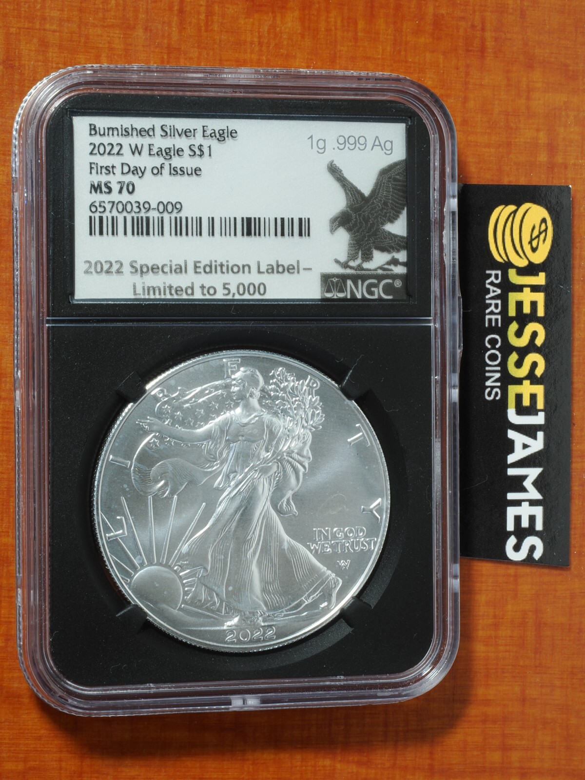 2022 W BURNISHED SILVER EAGLE NGC MS70 FIRST DAY OF ISSUE