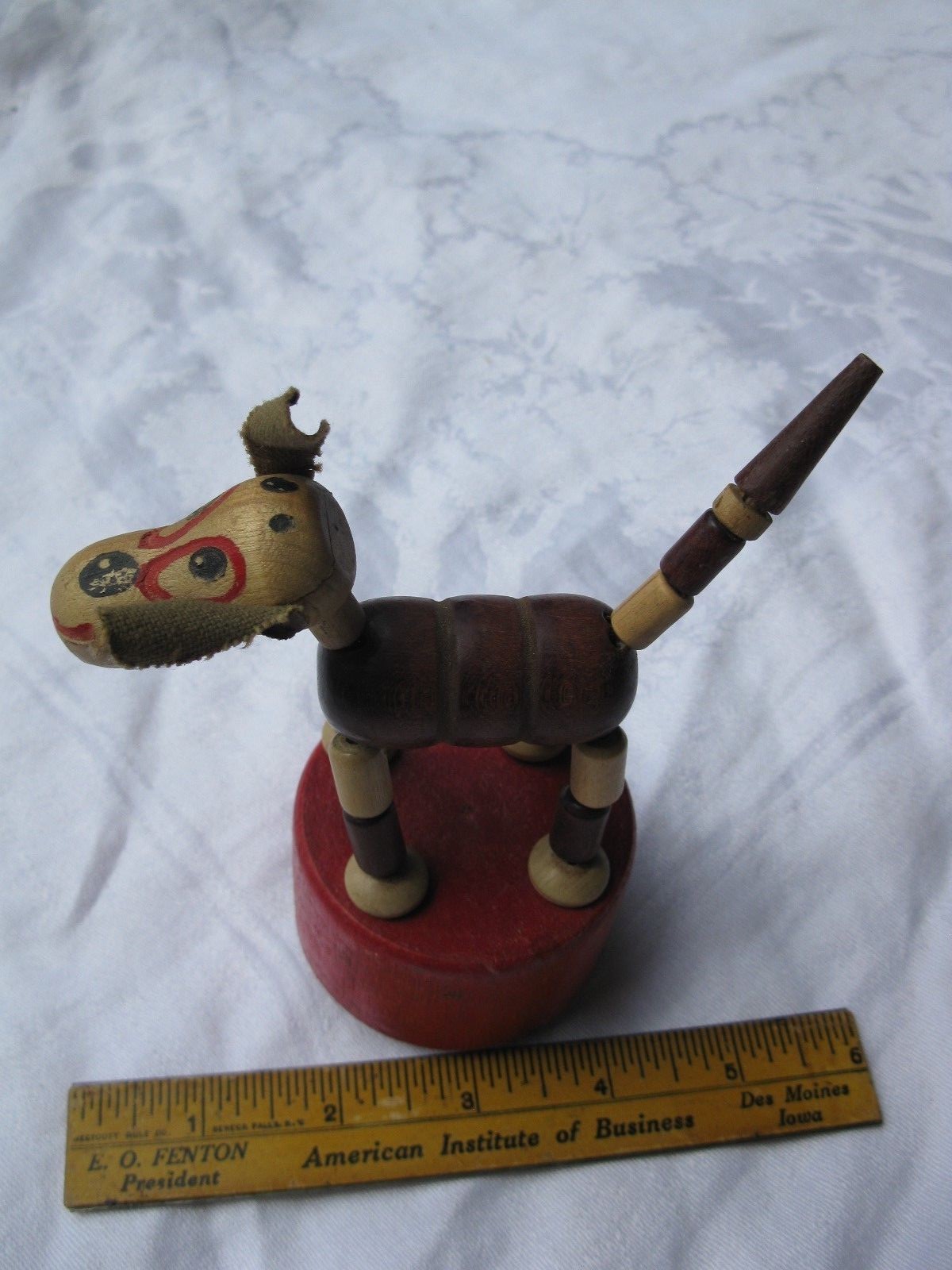 VINTAGE 1950s WOODEN PUSH PUPPET DOG (ROUND BASE) *SHIPS FREE 2 US!
