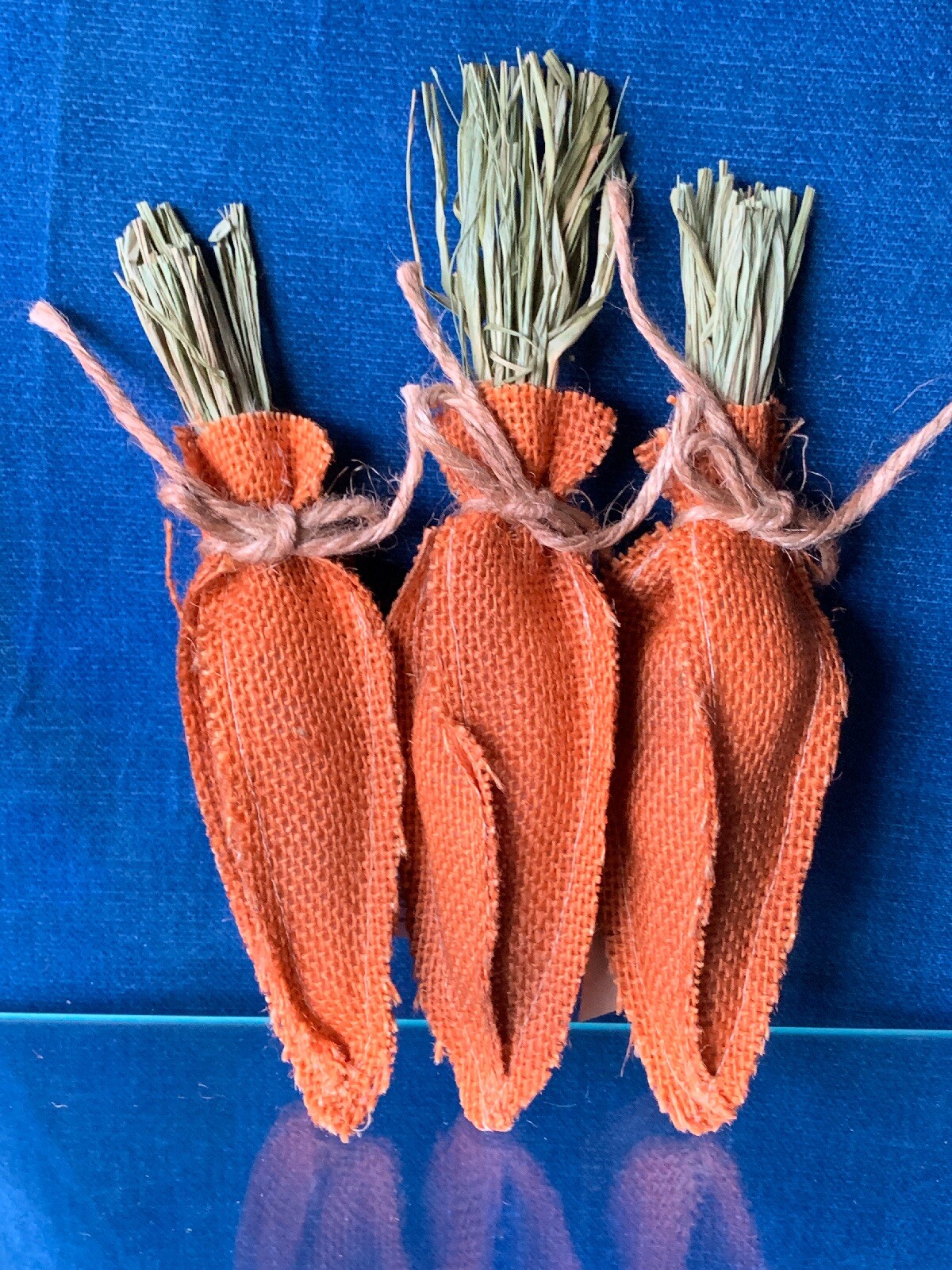 Vintage Primitive ORANGE CARROT Easter Bunny Rabbit Burlap Doll Set of 3 ??m9