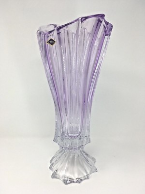 Crystal Glass Footed Vase 16 " Centerpiece  Purple color Flower Bohemian Crystal