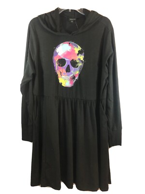Torrid Women s 2 2X 18-20 Hoodie Stretch Knit Supersoft Skull Black Dress New