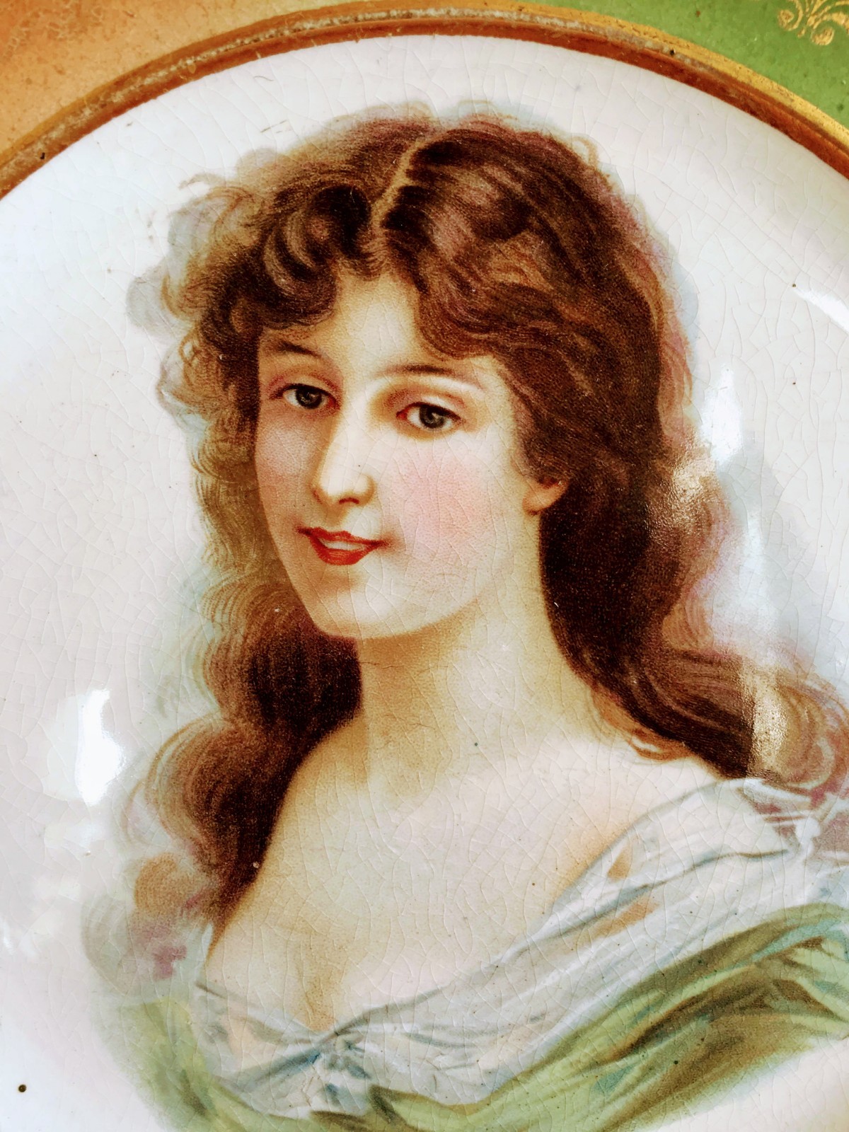 Vintage DRESDEN signed Portrait Plate Victorian Woman 9.25