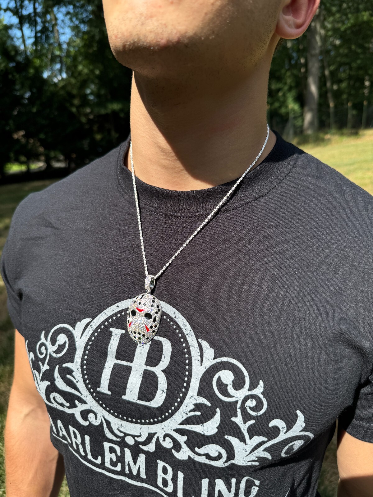 Pre-owned Hip Hop Real Moissanite Friday The 13th Jason Iced Pendant Necklace 925 Silver / Gold In White