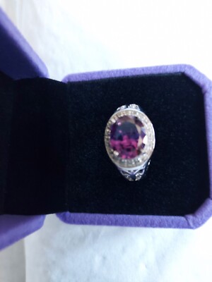 Purple Oval Amethyst in East to West Setting Halo Ring with Decorative Shank