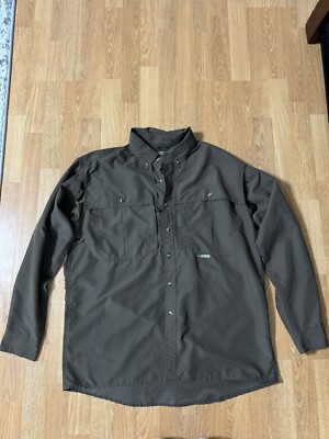 Drake Waterfowl Mens Solid Wingshooter's Brown Button Up Medium Shirt J422