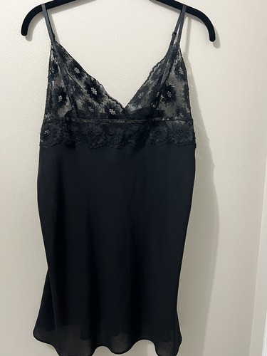 Josie Women's Nightie Baby Doll Slip Lingerie Black With Lace Top Size Large