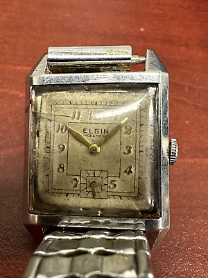 Men s Vintage Elgin Wind Up Watch 7 Jewels Square Face Not Original Casing Runs
