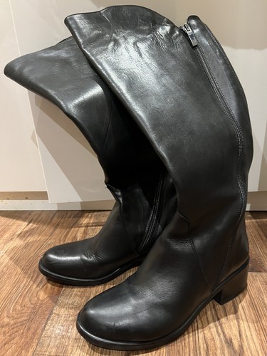 Emanuele Crasto Size 7 37 IT Leather Riding Boots Biker Tall Zip Italy