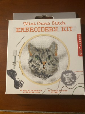 Kikkerland Mini Cross Stitch Embroidery Kit-Cat Pattern
