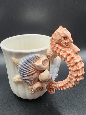 1991 Fitz And Floyd VINTAGE Seahorse Seashells Ceramic MUG...DETAILED!!
