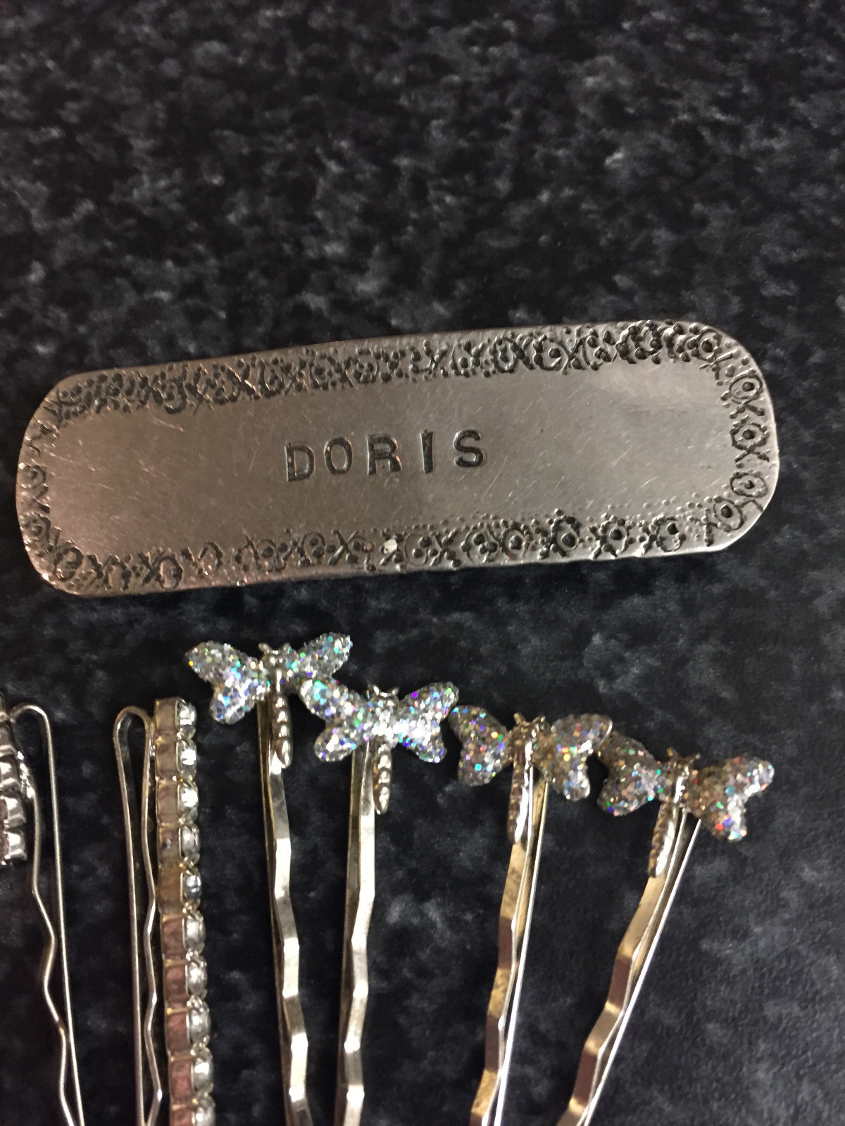 VINTAGE SILVER METAL CLEAR GEM STONE BUTTERFLY DORIS HAIR CLIPS PIN LOT SET