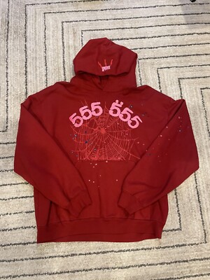 Red 555 Sp5der Hoodie Size XL 100% Authentic