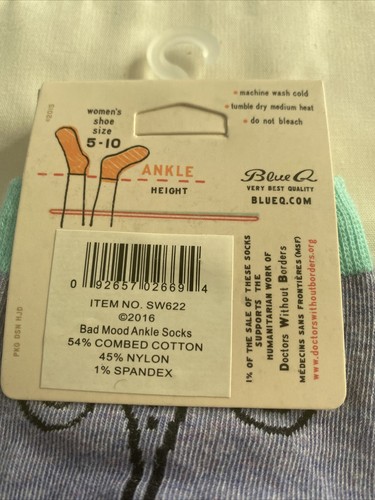 Blue Q Ankle Women's Ankle Socks - Bad Mood New! Buy Multiples To Save!
