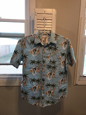 Coastal Men s Hawaiian Blue Green Brown Shirt /W Palm Trees Ukulele SZ L NEW 