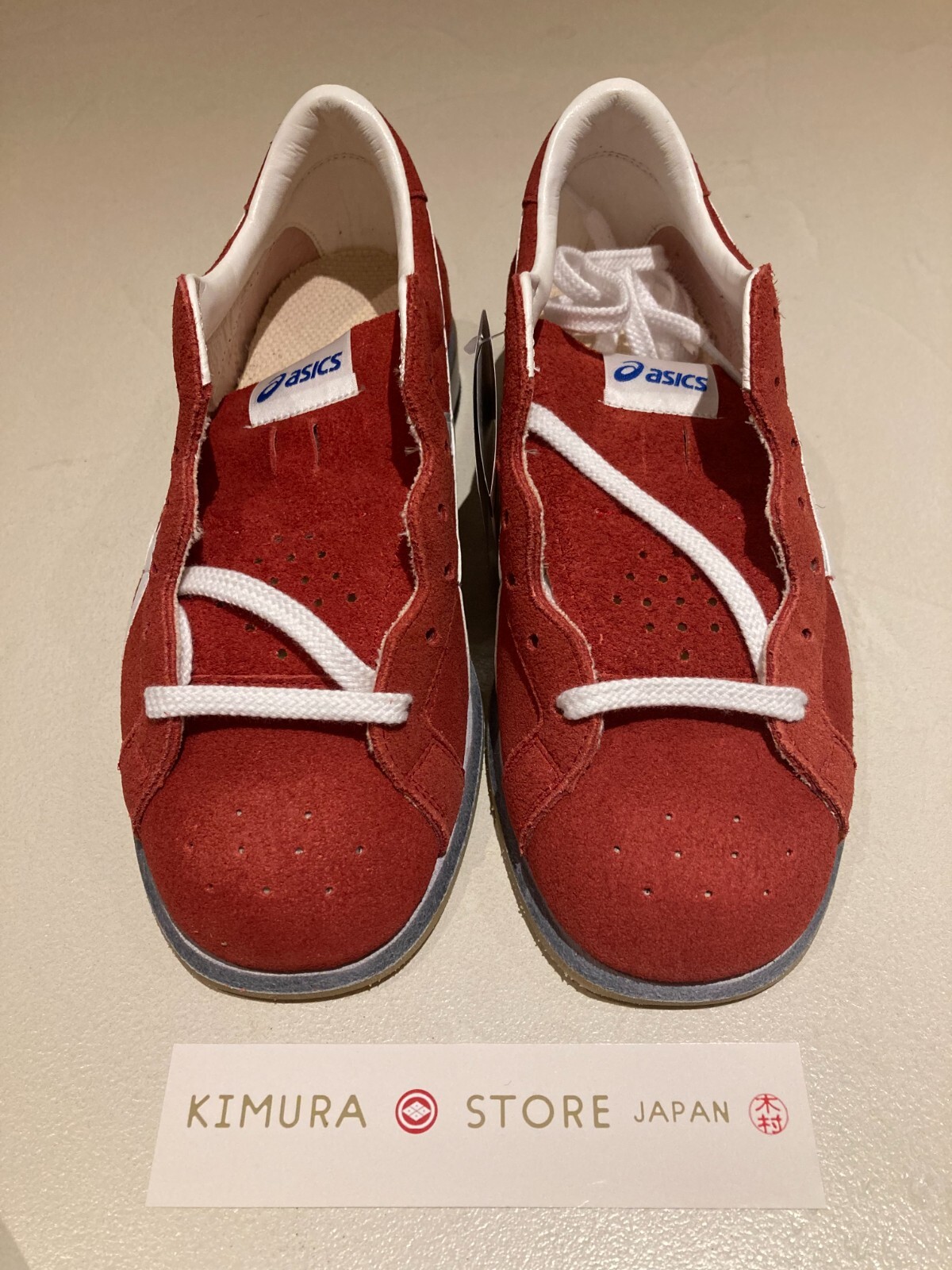 Pre-owned Asics 【limited Stock】 Weight Lifting Shoes Red White Natural Leather Tow727