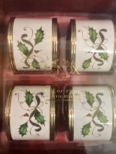 LENOX Holiday Christmas Holly Leaves Gold Trim Set Of 8 Napkin Rings NEW IN BOX