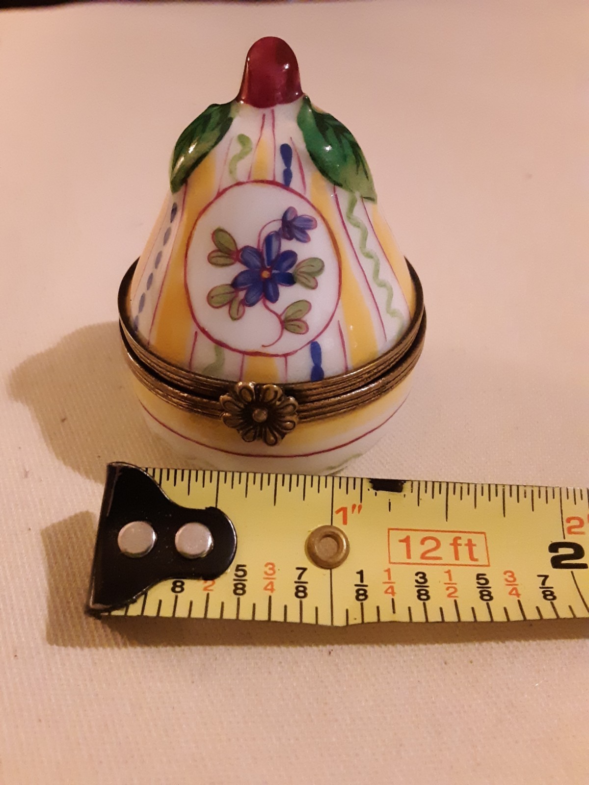 Limoges France Hand Painted Pear-Shaped Porcelain Trinket Box