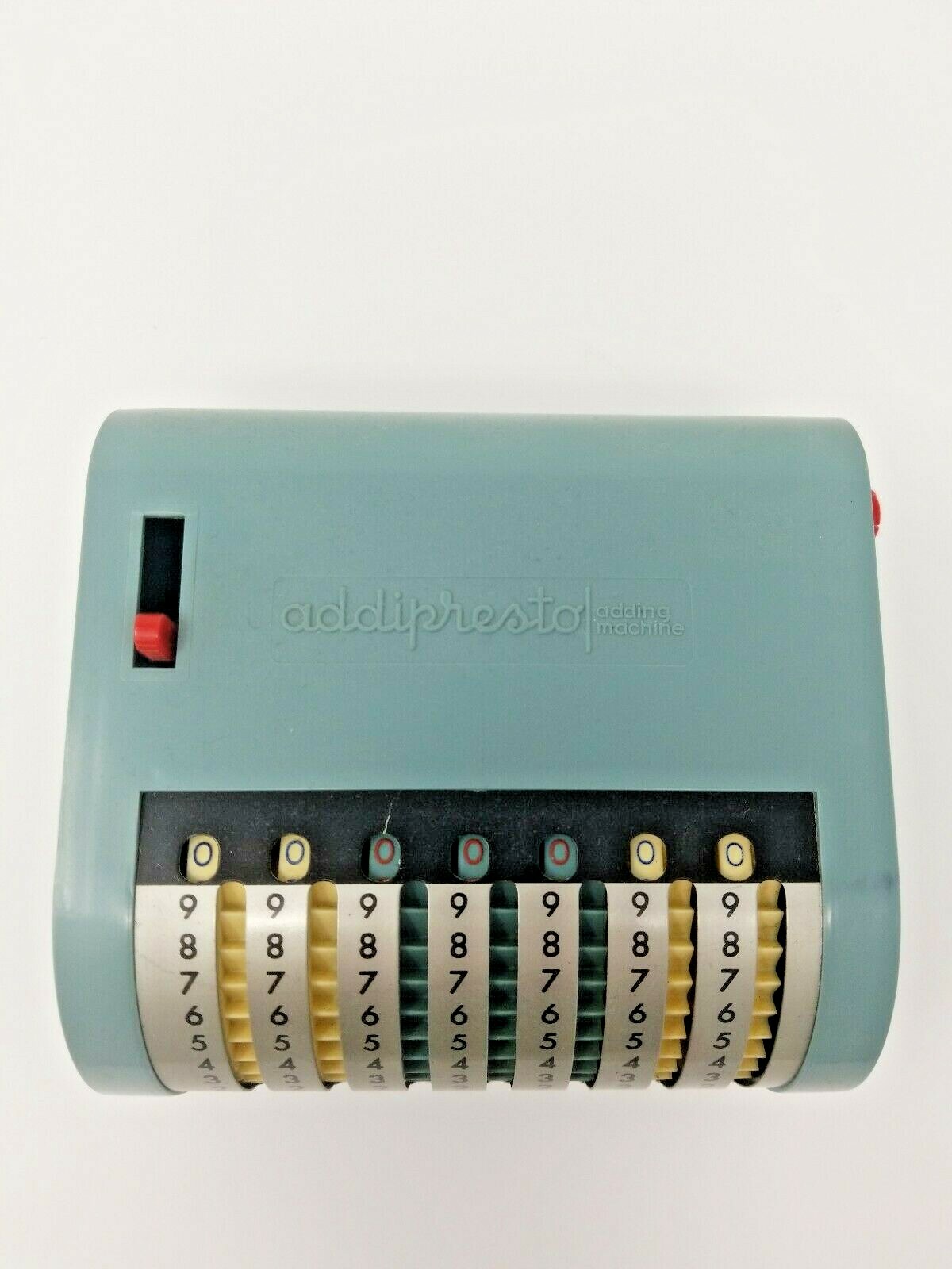 VINTAGE ADDIPRESTO ADDING MACHINE, GREEN PLASTIC CASE, 1960s Excellent Condition