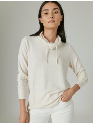 

LUCKY BRAND Женский бежевый топ в рубчик с длинными рукавами и воротником-воронкой, размер
