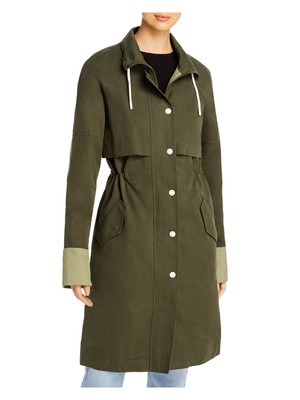 Pre-owned Y's Ys Army Womens Green Color Block Button Down Winter Jacket Coat 38