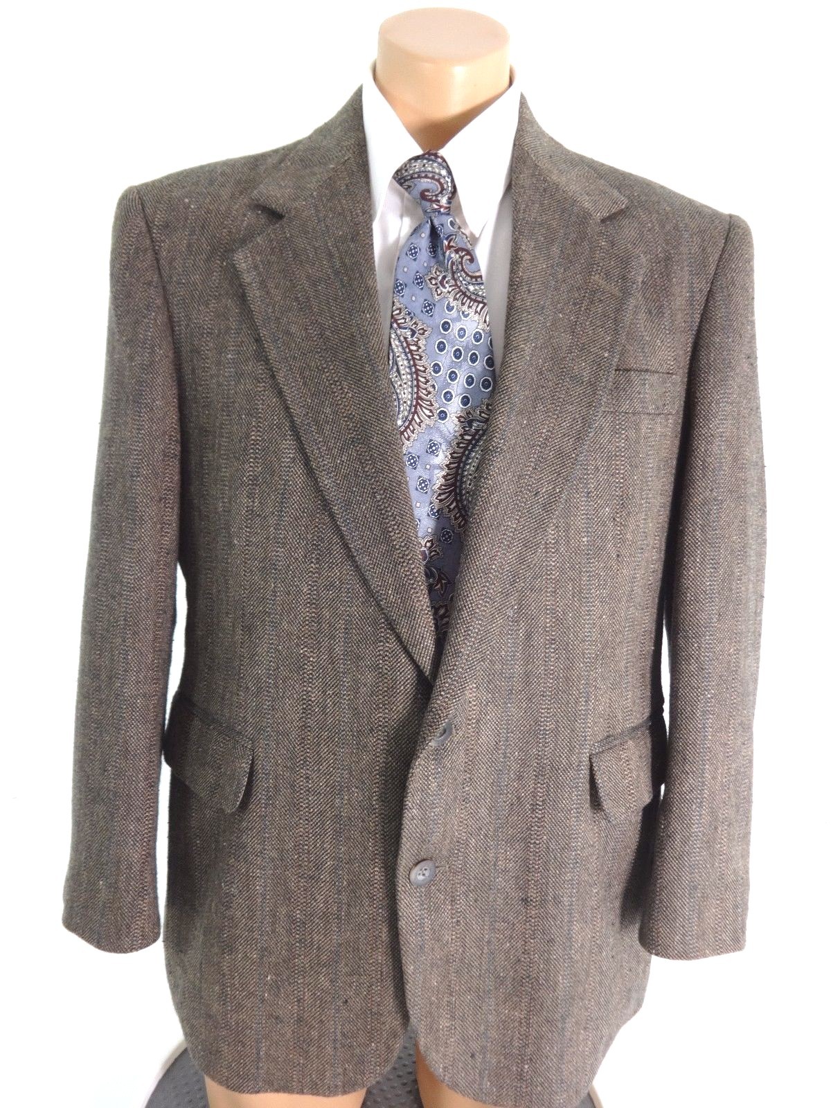 HAGGAR MENS BLACK BEIGE & TEAL PLAID WOOL BLAZER SUIT ...