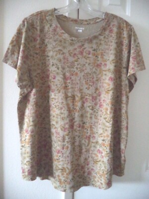 Muted Gold Spicy Mustard & Subtle Red Orange Floral Tshirt Knit 3X Out of Stock