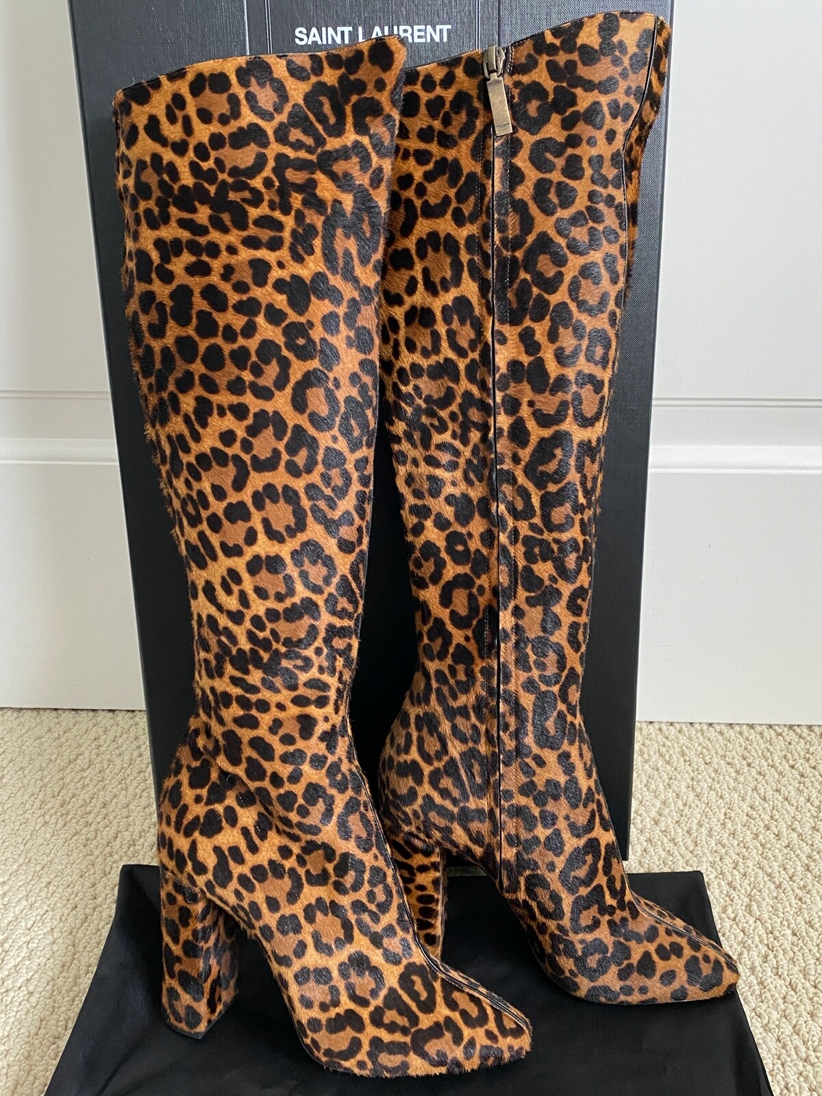 NIB Saint Laurent YSL Lou Brown Leopard Pony Hair Knee High NIB Saint Laurent YSL Lou Brown Leopard Pony Hair Knee High
