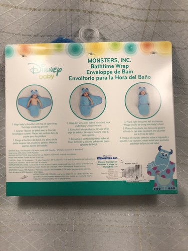 NEW Disney Baby Infant Monsters Inc Hooded Bath Wrap Towel 0-3 Months Blue Sully