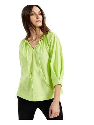 

ALFANI Женский зеленый топ с рукавами-фонариками и разрезом