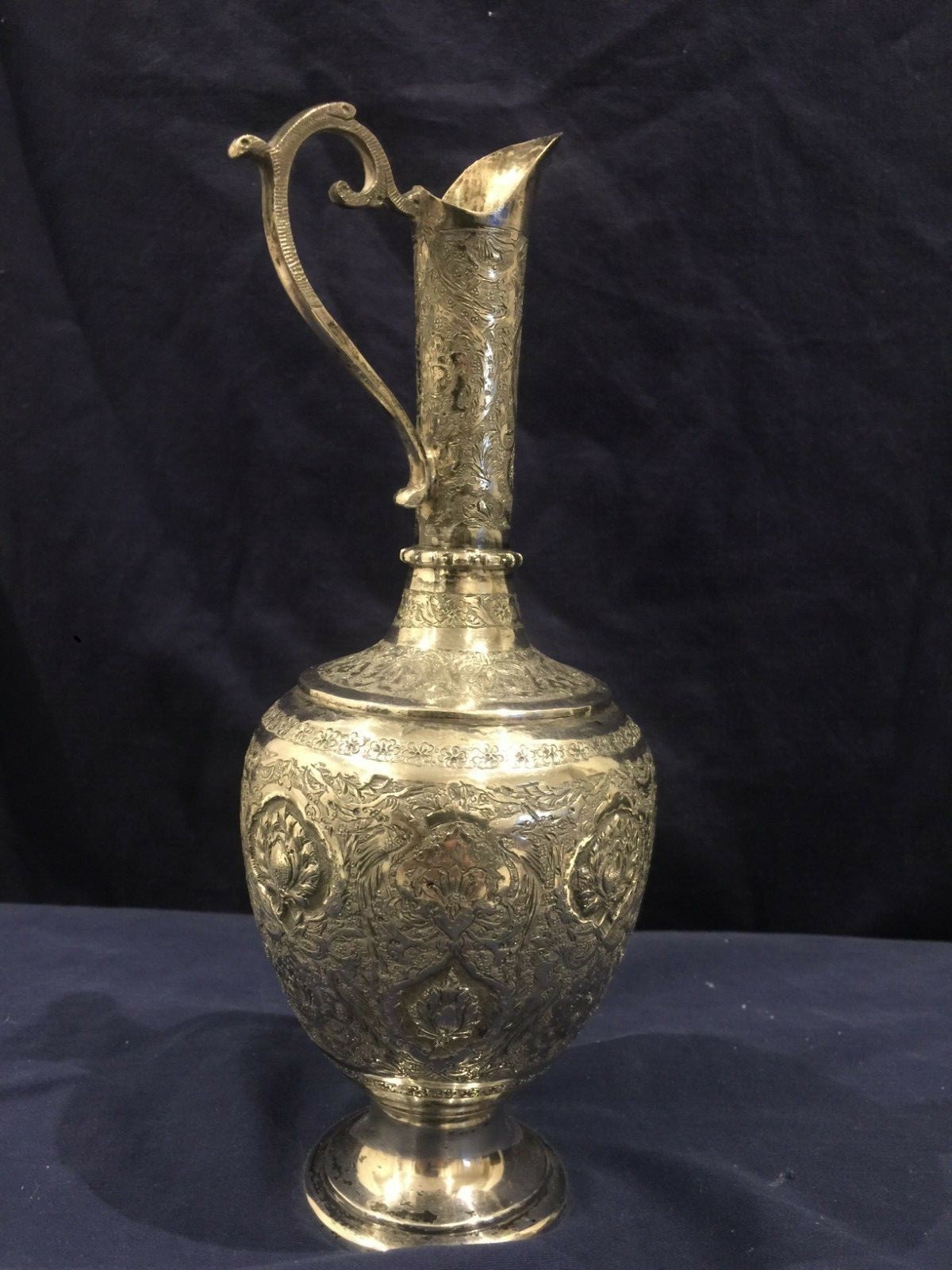 Magnificent Solid Silver Islamic Qagar Middle Eastern  Persian vase  /  Ewer