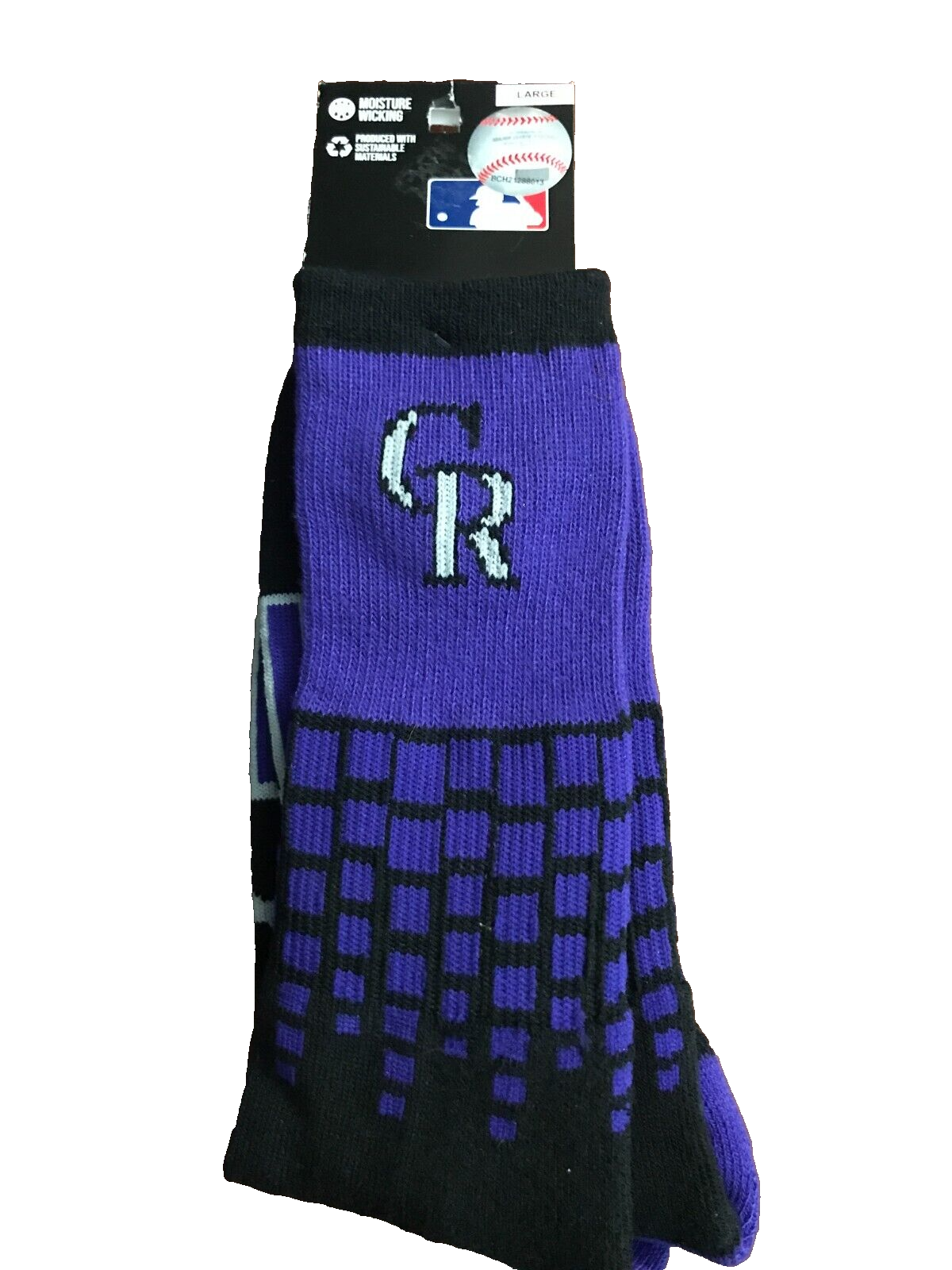 MLB Colorado Rockies Moisture Wicking Crew Sock Large NEW
