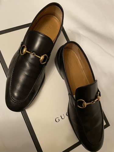 靴 Gucci Gold-Bid Leather Loafers 6 1/2B Gucci Genuine Jordaan Leather Loafer Men's with Gold Horsbit