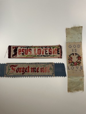 Set of 3 Large Antique Punch Paper Sampler Bookmark Cross Stitch Needlepoint