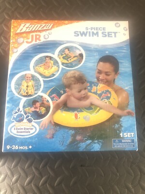 Banzai Jr Five Piece Swim Set Float Vest Kick Board Ring Arm Bands Learn To Swim