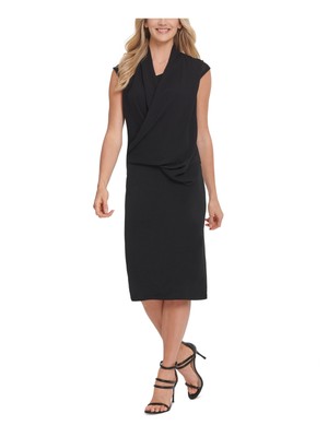 Женское платье DKNY с короткими рукавами и V-образным вырезом ниже колена с запахом