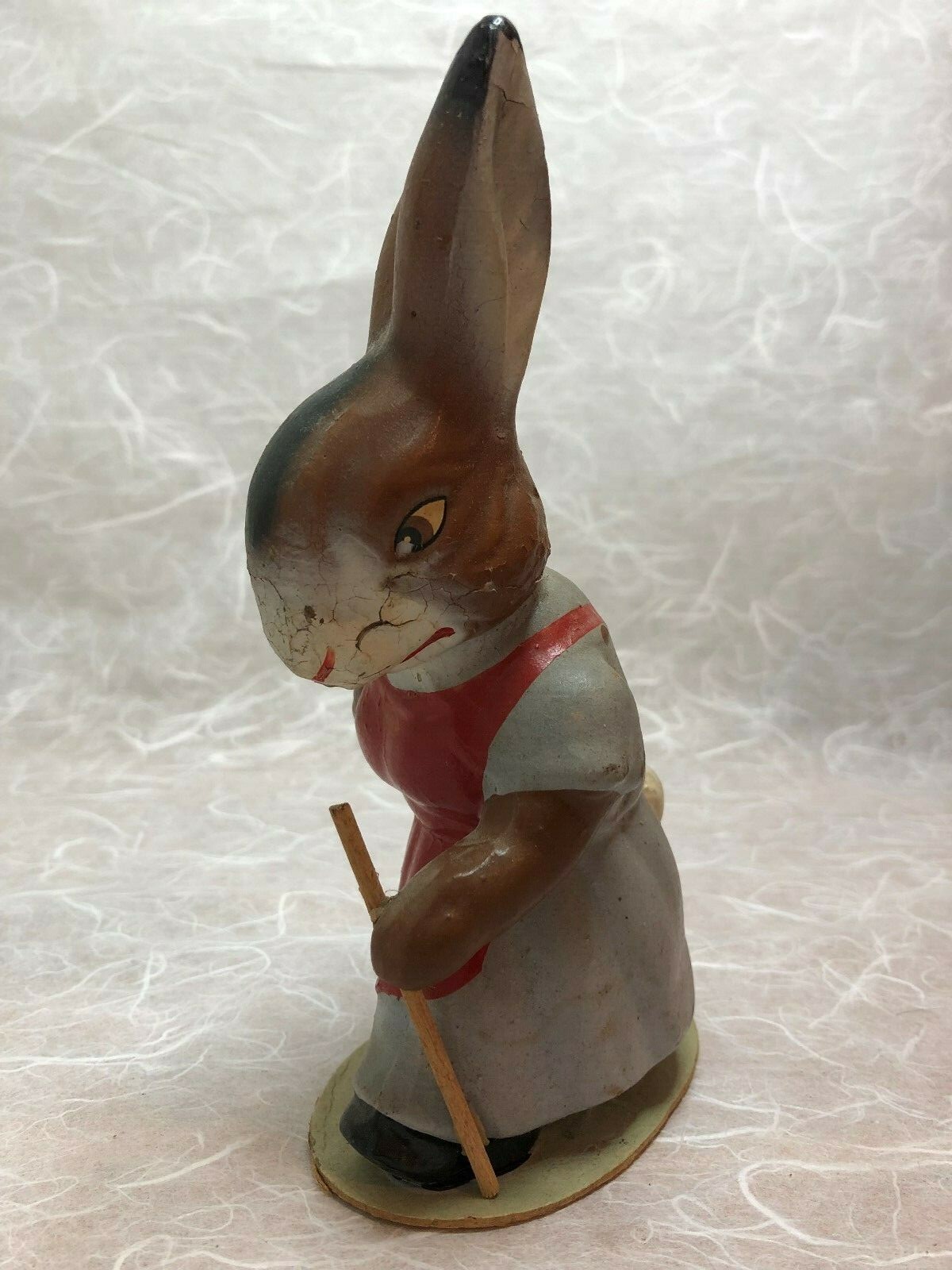 Vintage Antique Painted Chalkware? Easter Bunny Rabbit Figurine Red Apron