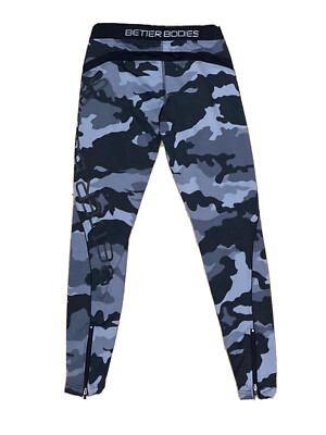 Better Bodies Leggings Stretch Pants Women M Sports Black Gray Camouflage Tight