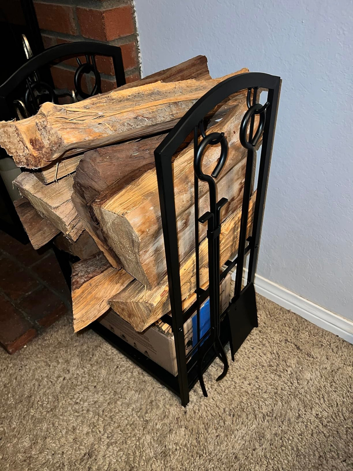 Fireplace Tool Set Log Rack Iron Firewood Holder Lumber Storage Fire Accessories