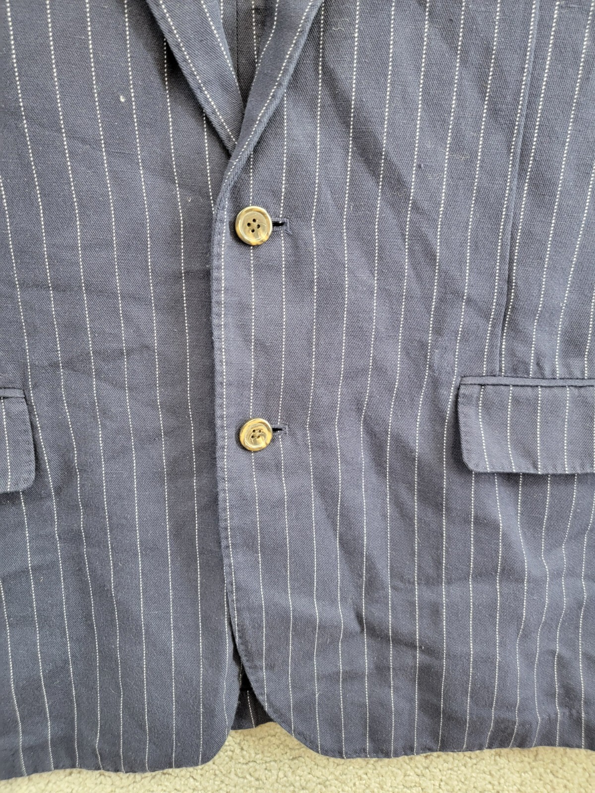 Polo Ralph Lauren Soft Pinstriped Sport Coat Men's 46L Navy Linen Blend Pockets - Picture 9 of 20