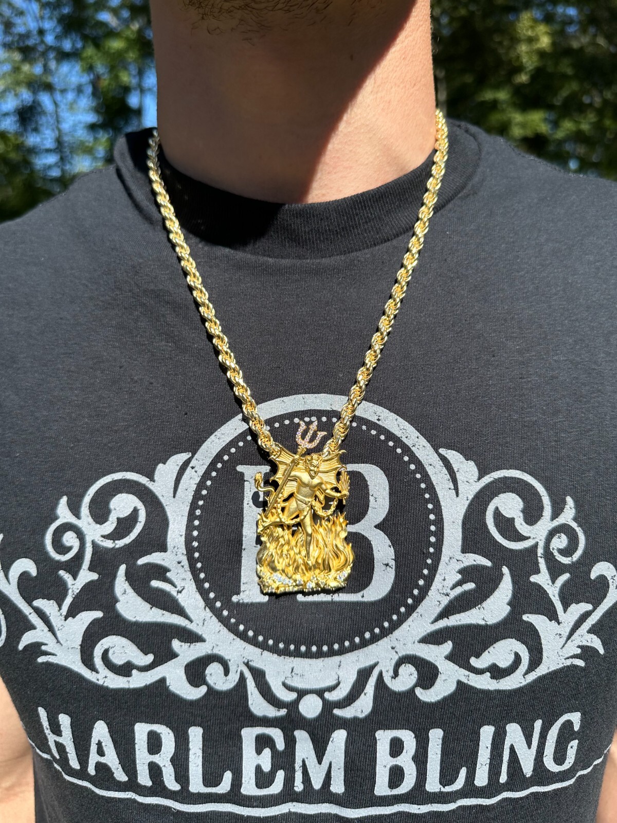 Pre-owned Hip Hop Moissanite Devil Satan Heavy Pendant - Iced Diablo Demon Necklace 925 Silver In White