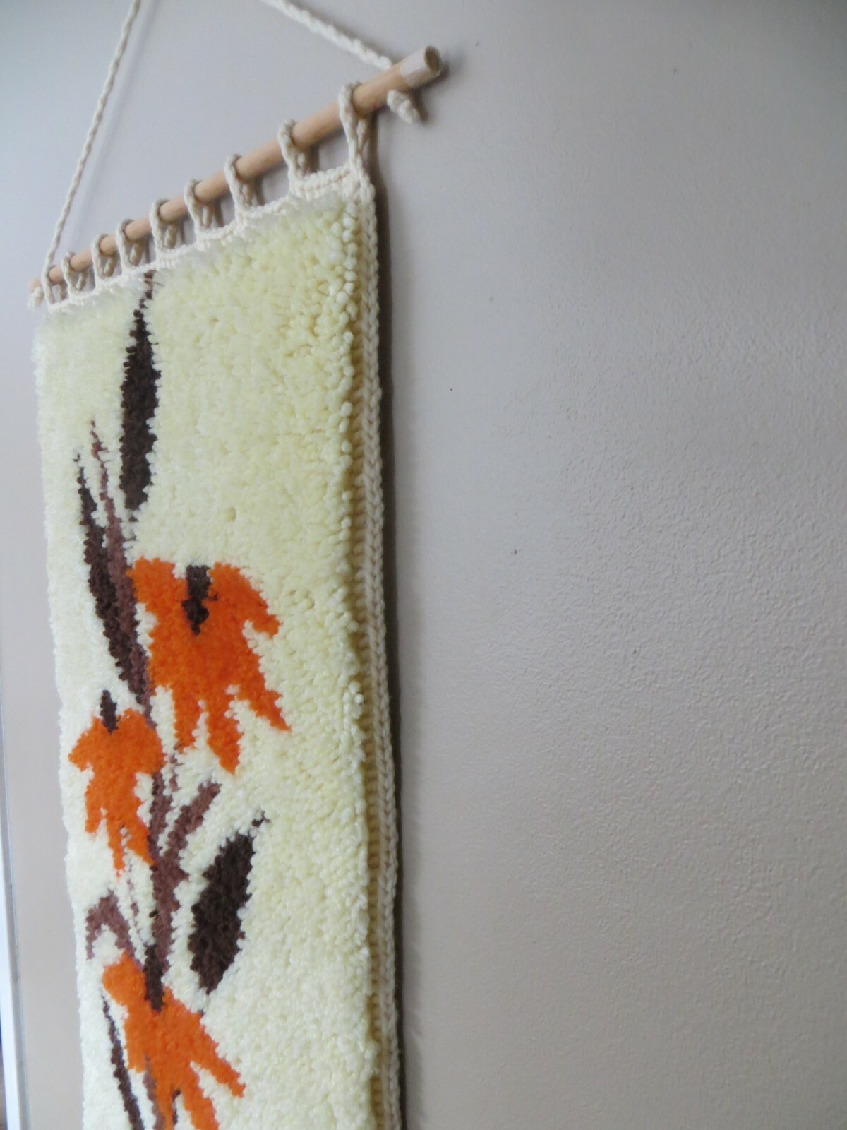 Mid-Century Mod '60s Wall Hanging Tapestry Wool Latch Hook Yellow Orange