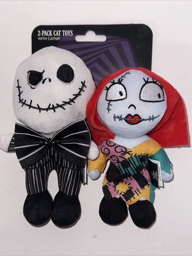Nightmare Before Christmas Halloween Jack Skellington & Sally Plush Cat Toy 2pc