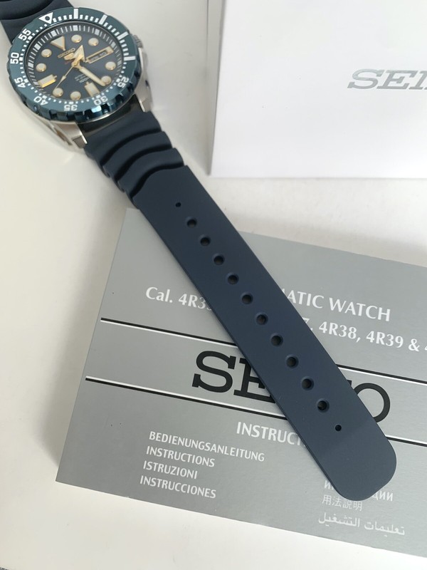 Pre-owned Seiko 5 Sports Srp605k2 Automatic Blue Bezel Rubber Strap Watch For Men