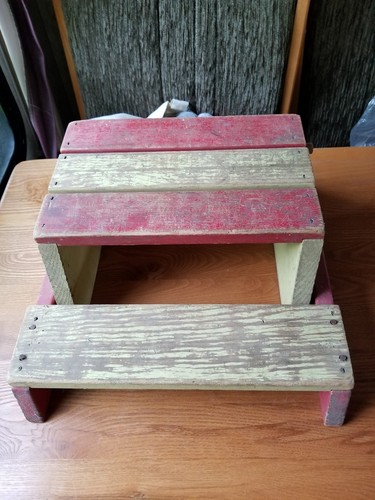 Antique Toddler Wooden Stepstool Chair Puppy Duck Decal