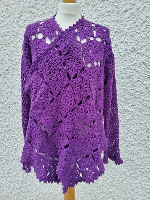 Handmade Crochet Women's Cardigan Hippy Boho Purple UK 12/14