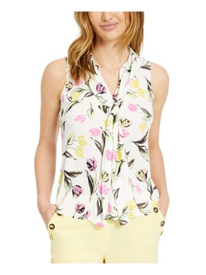 

BAR III Женская белая блуза без рукавов с цветочным принтом и завязками на шее, Белый